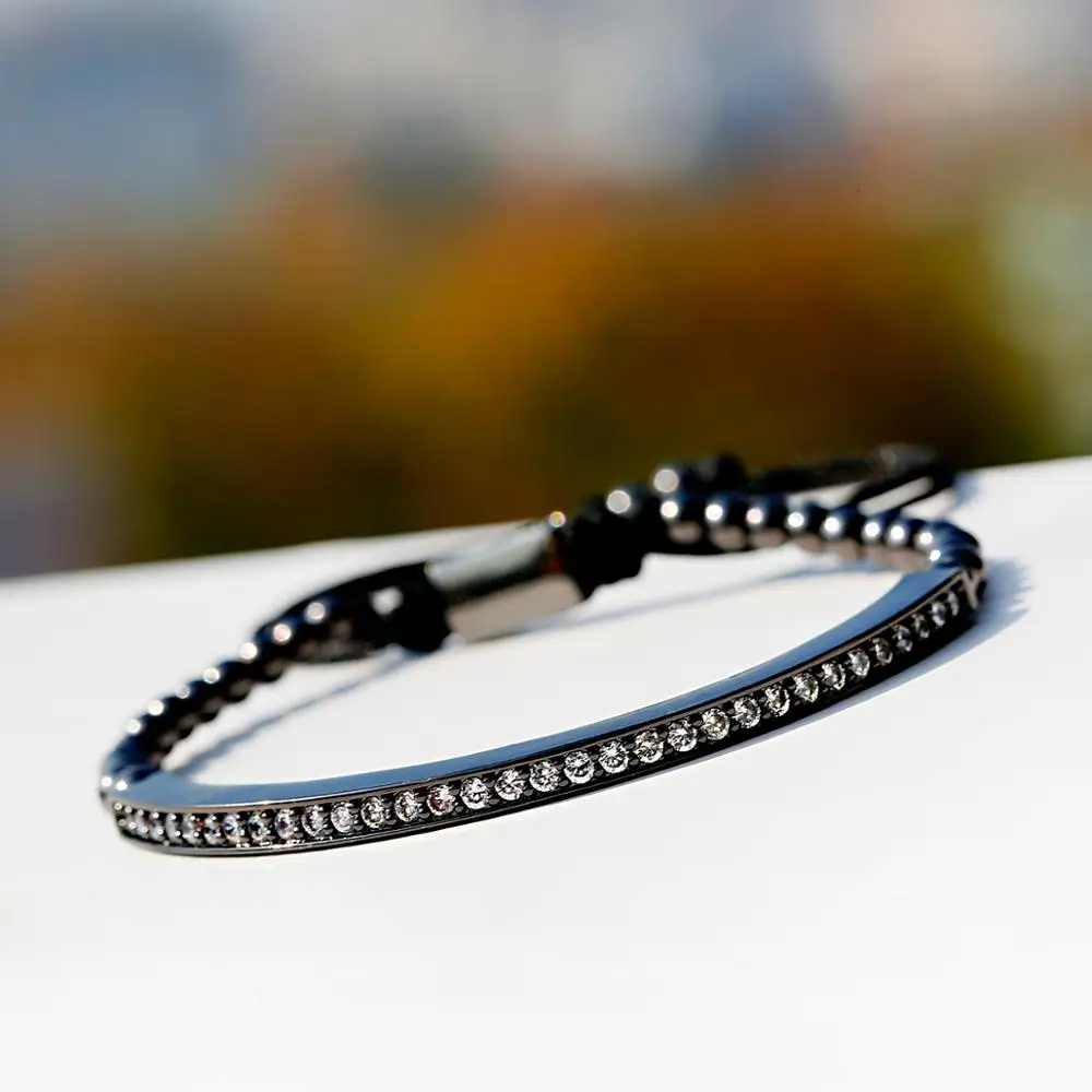 2019 роскошный черный браслет для мужчин Черный CZ Длинные трубки и 4 мм медные