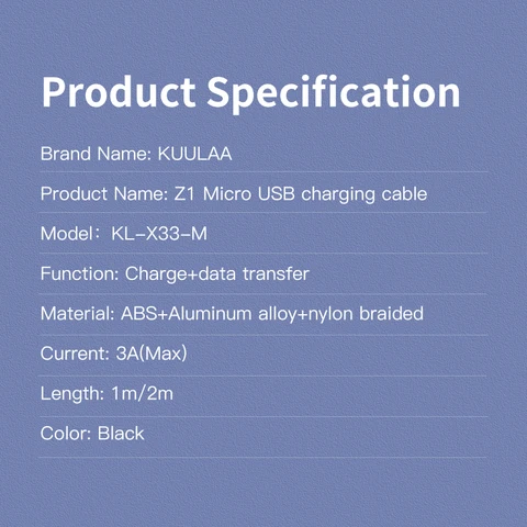 Micro USB кабель KUULAA, нейлоновый кабель для быстрой зарядки и передачи данных, 3 А, для планшетов Samsung, Xiaomi, LG, Android