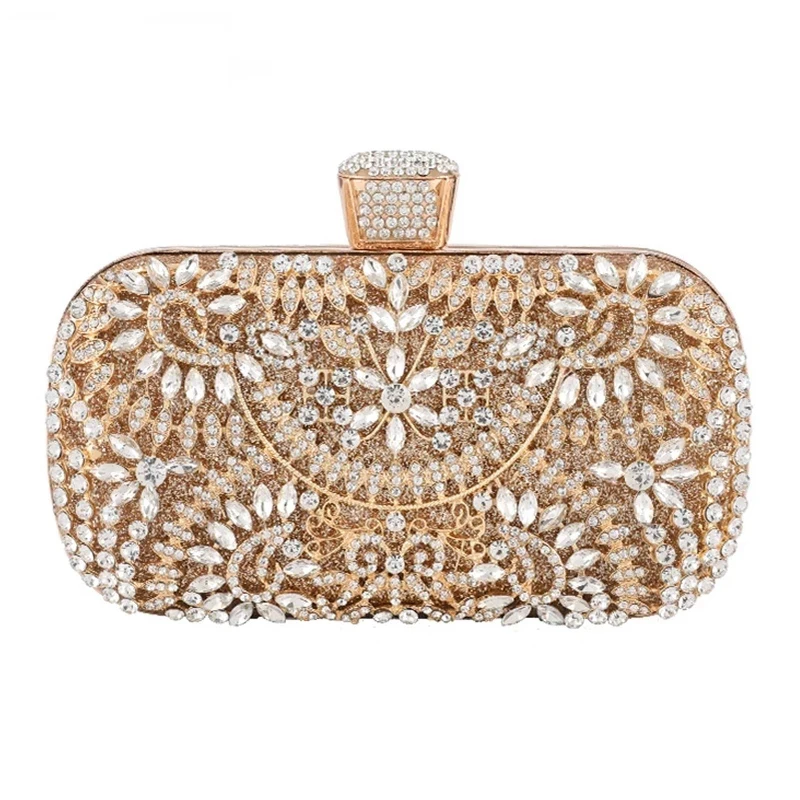 

2023 Diamond Evening Clutch Bags For Women Wedding Golden Clutch Purse Chain Shoulder Bag Small Party Handbag With Metal Handle