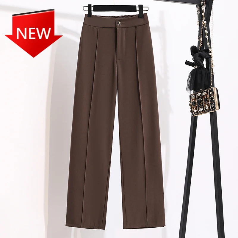 

Брюки женские винтажные с завышенной талией и разрезом, свободные брюки в Корейском стиле, шикарная офисная одежда, прямые, осень 2021