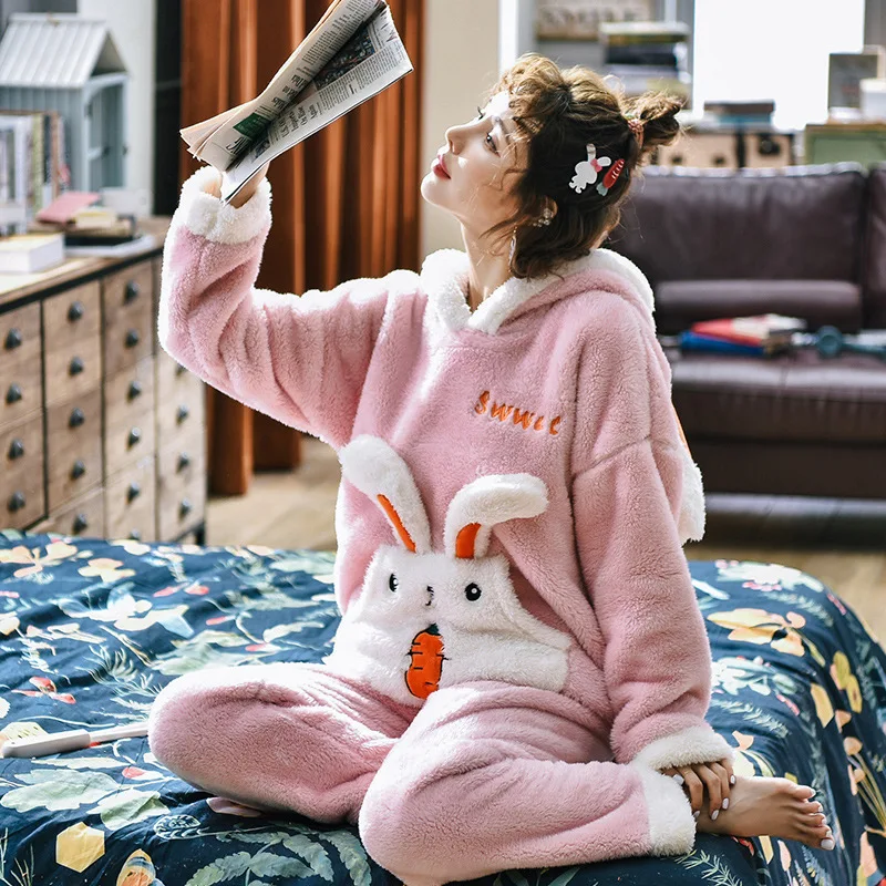 Новая Пижама женская зимняя Коралловая плюшевая утолщенная Корейская версия