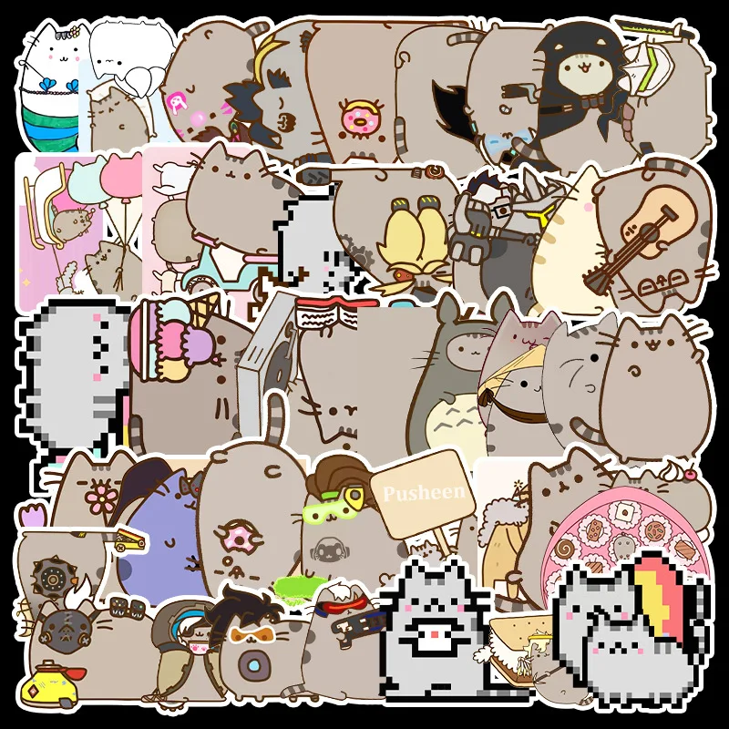 

50Pcs/lot Cartoon Cat Stickers For Snowboard Laptop Luggage Car Fridge Car- Styling Vinyl Decal Home Decor Stickers