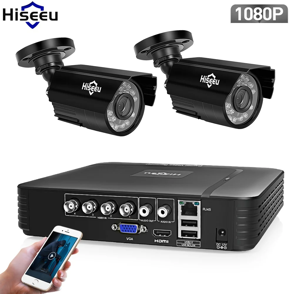 Hiseeu AHD камера безопасности 1080P видеонаблюдение 4CH 5 в 1 DVR инфракрасная система видеонаблюдения Водонепроницаемая Электронная почта оповещения XMeye