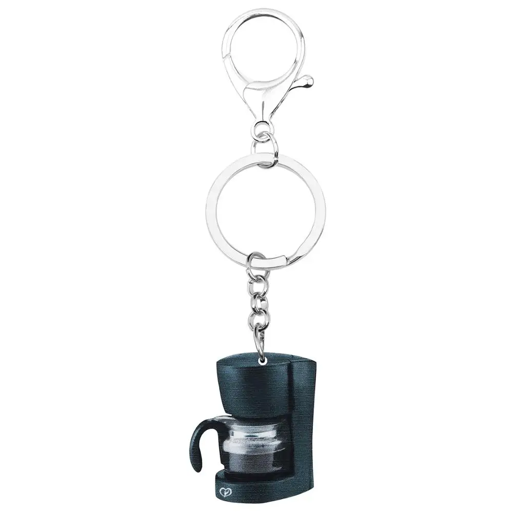 Bonsny Acrylic Anime Coffee Machine Key Chains Rings Jewelry Bag Car Purse Decoration Keychain For Women Girl Men Gift Accessory
