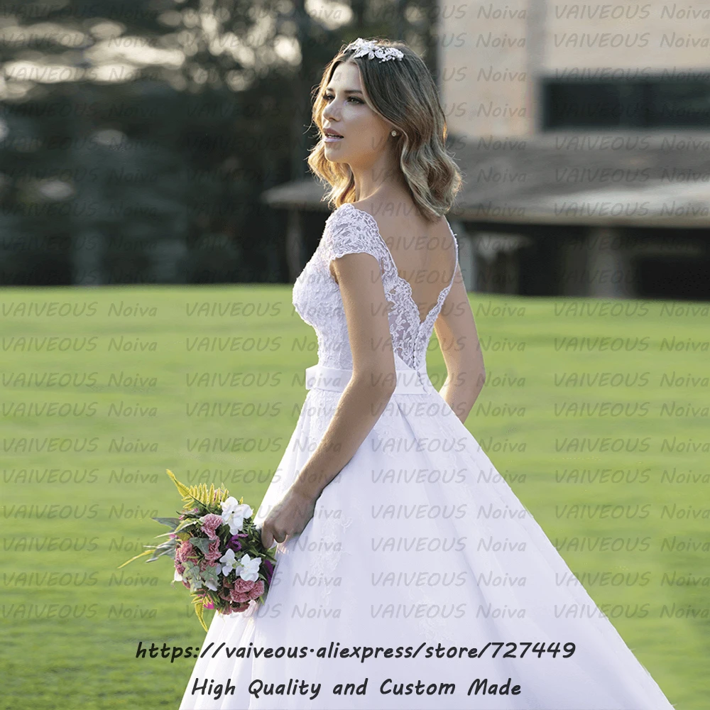 Robe de Mariee 2020 дешевые свадебные платья аппликации кружева элегантное платье для брачной церемонии Белый Тюль A