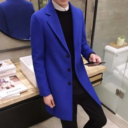 

OLOEY Keep warm in winter cotton trench coat men Medium long coat single breasted lapel windbreaker