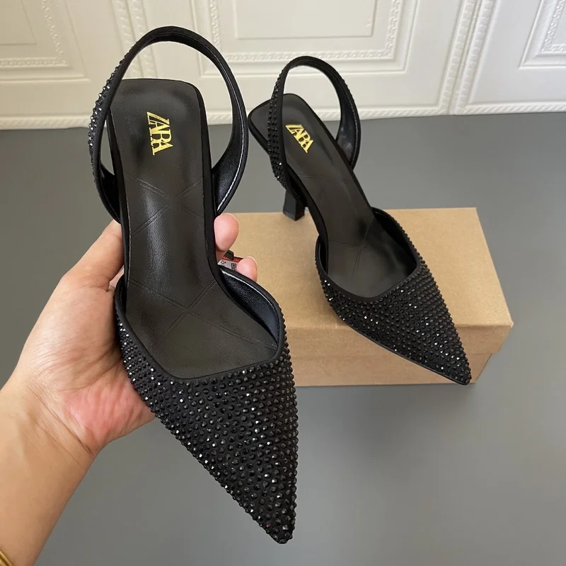 

Women's Shoes New Style Pointed Hot Rhinestones Bright Ornaments Exposed Heel Sexy Stiletto Heels Sandals Banquet Wedding Shoes