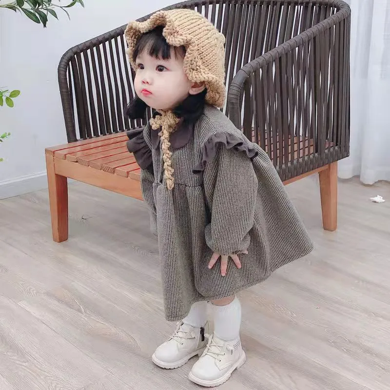 

Girl Baby New Year Birthday Party Wear Dress Baby Long-Sleeved Doll Collar Skirt 0-4Y Girl Korean Version Of Autumn And Winter C
