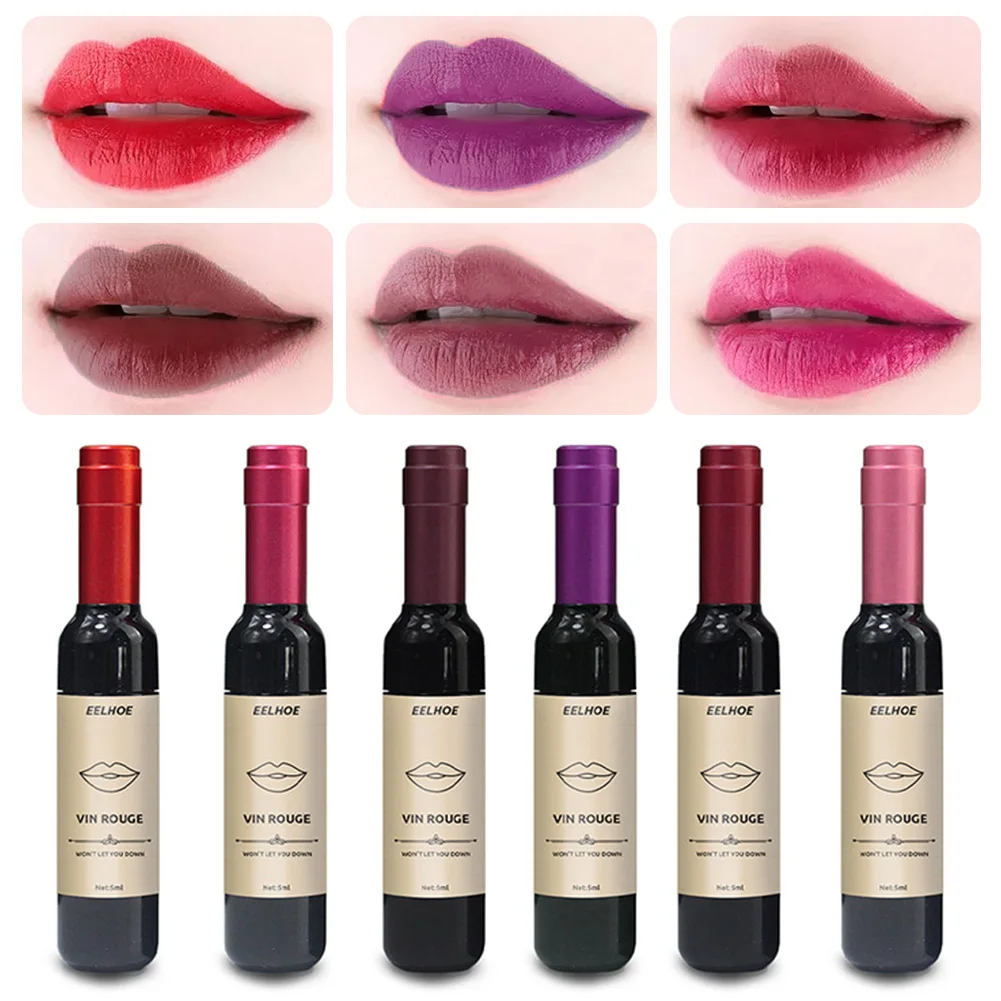 

5ml 6 Colors Red Wine Bottle Lip Gloss High Pigmented Moisturizing Lip Tint Waterproof Long Lasting Wine Red Makeup Lip Cosmetic