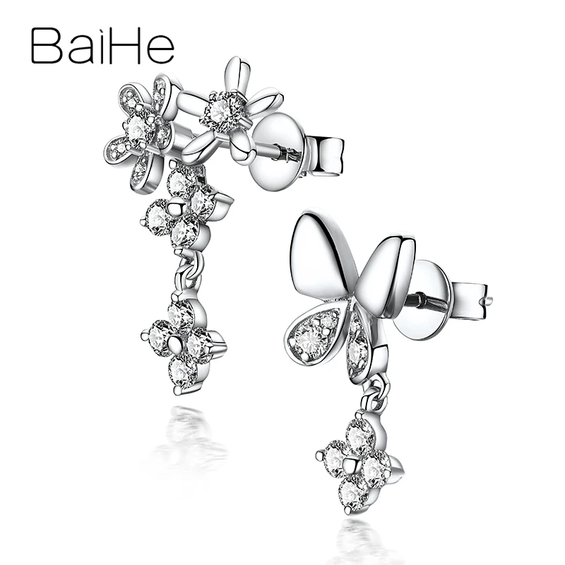 BAIHE, 18 К, белое золото, 0.59ct H/SI, круглая огранка, натуральные бриллианты, ювелирное изделие, свадебное, модное, хорошее ювелирное изделие, элегантный подарок, серьги-гвоздики