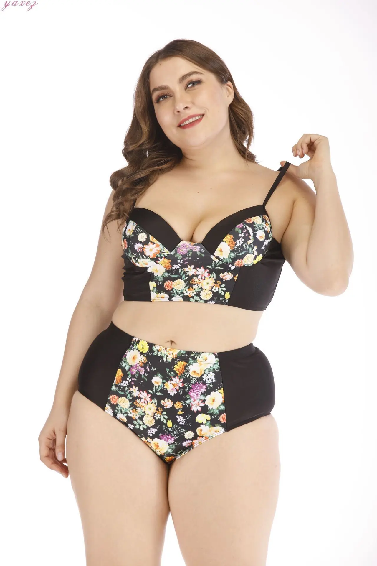 5XL пляжное сексуальное бикини с высокой талией размера плюс раздельный купальник