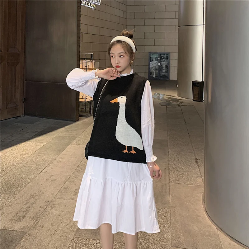 

Womens Sweaters Vest Sleeveless Sweet Loose Warm O-Neck Students Outwear Casual Preppy Female Pullovers Knitting