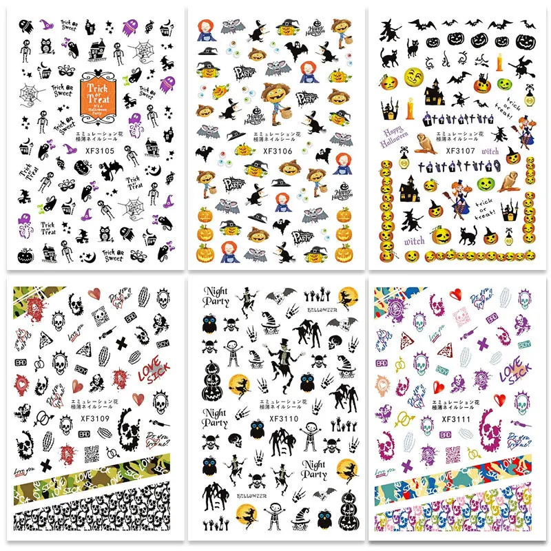 12 шт./компл. наклейки для дизайна ногтей в стиле Хэллоуин смешанные тыквы