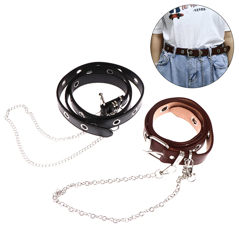 

Ремень из искусственной кожи Женский, модный готический пояс в стиле панк с серебристой металлической цепочкой, с кольцом