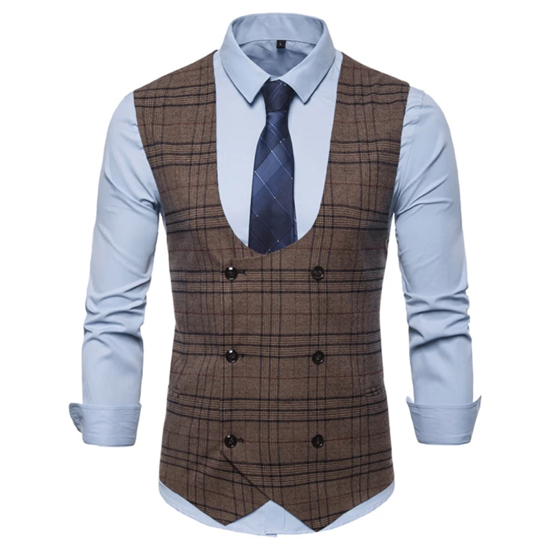 

Waistcoat retro gentleman double-breasted check men's suit vest men's business casual work suit vest fashion slim fit men's vest