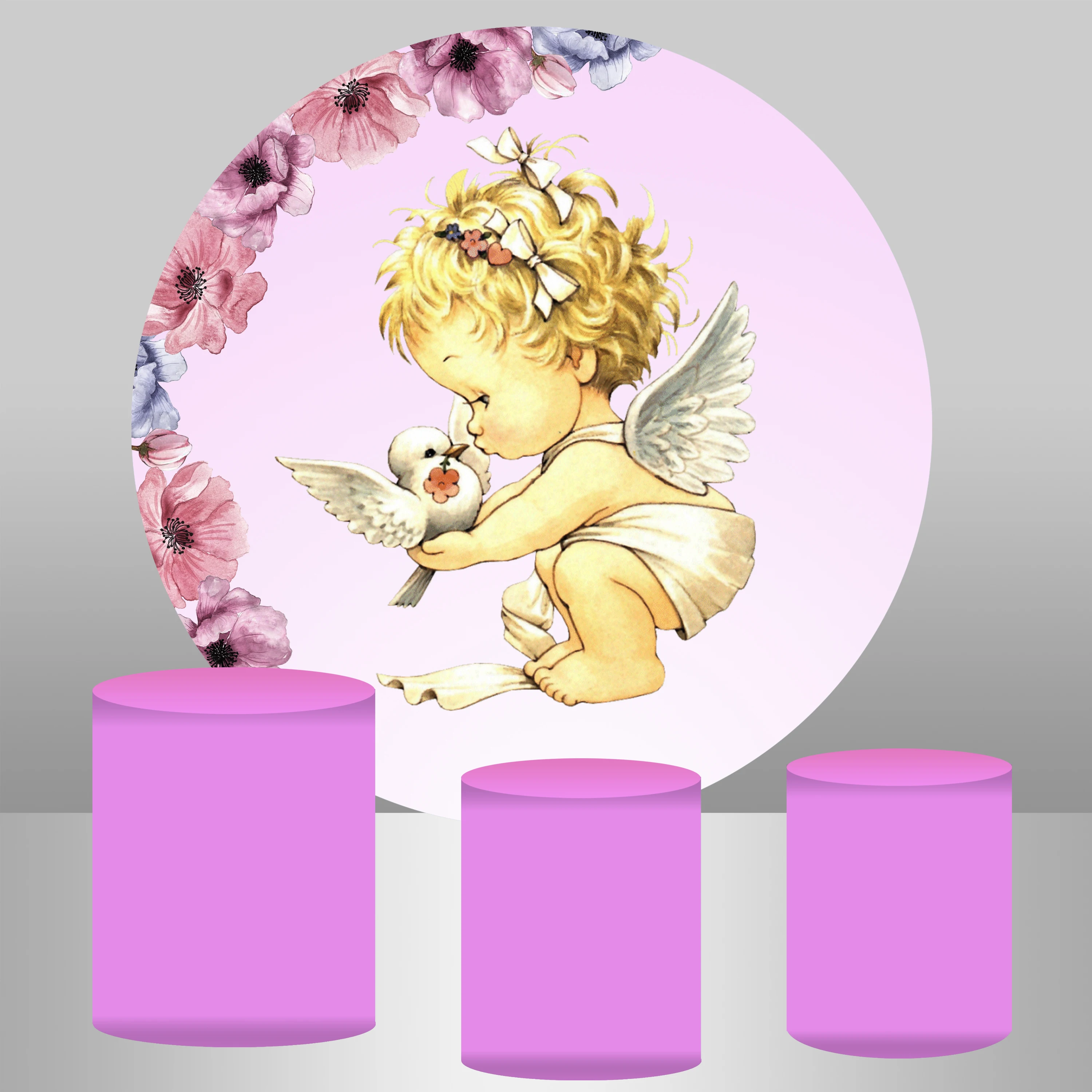 

Photocall boda Baby angel Flower Round Circle Backdrops newborn Baby shower 1st Birthday Party Background for Photo Studio