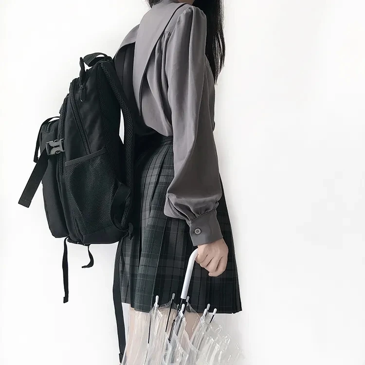 

Autumn Women Harajuku Vintage Blouse Black White Goth Punk Streetwear Student Long Sleeve Down Collar Korean Fashion Shirts Tops