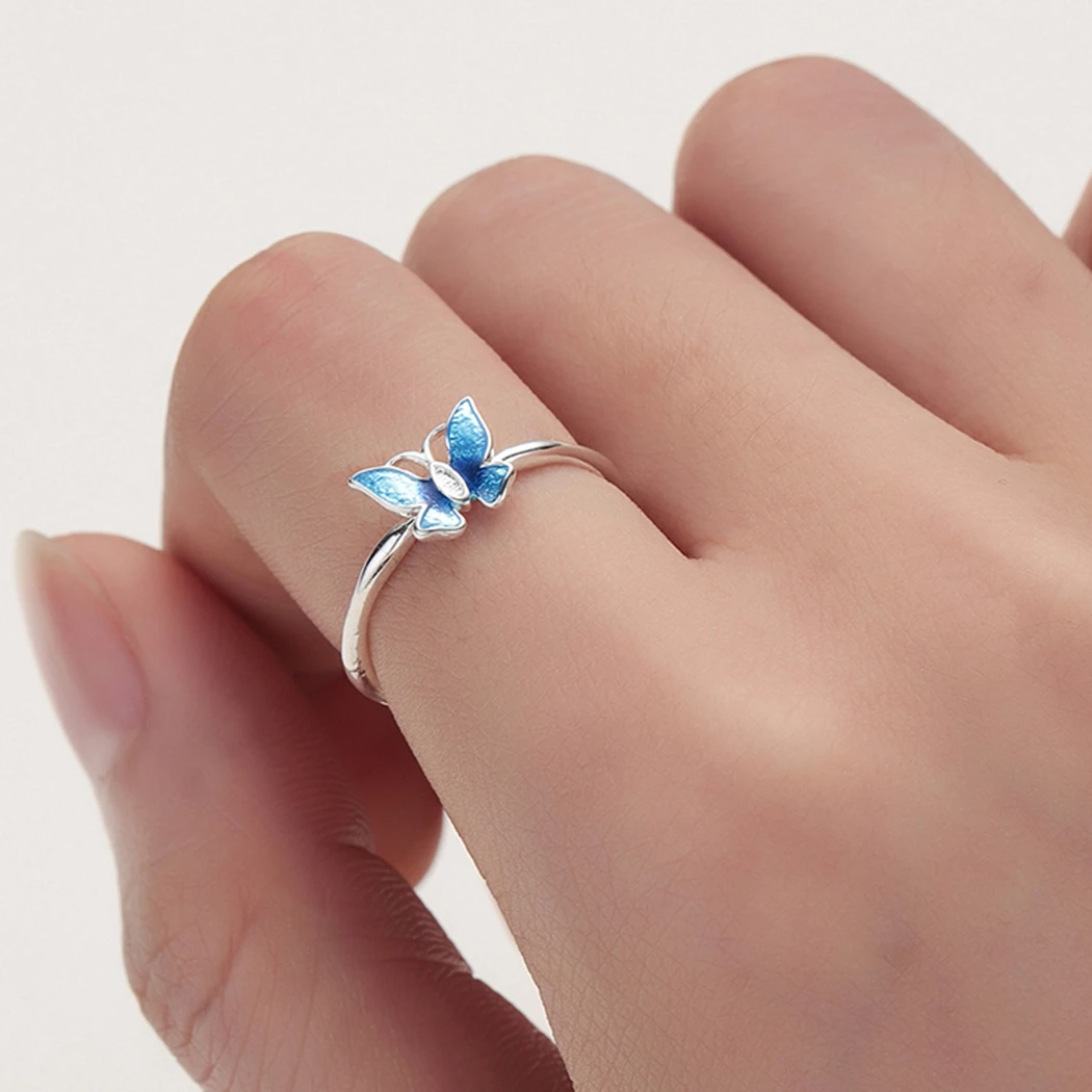 Женское регулируемое кольцо в форме бабочки Kinitial синее подарок для
