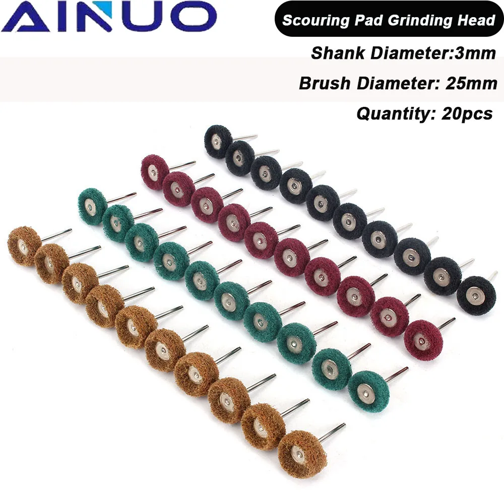 

20Pcs Mini Brush Scouring Pad Abrasive Wheel Nylon Fiber Grinding Sanding Head Buffing Polishing Wheel 1"25mm Set For Dremel