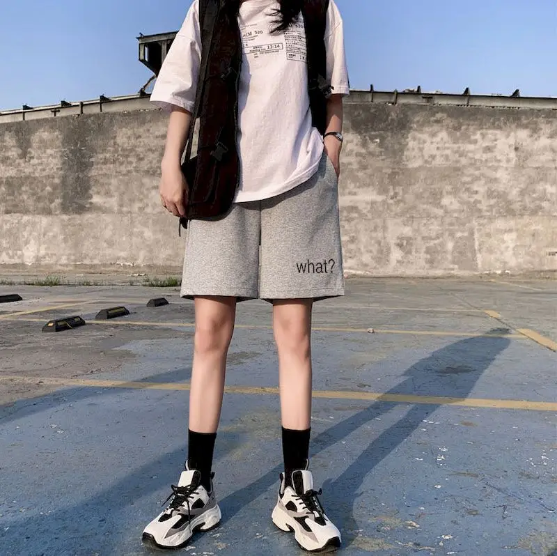 

2021 Summer Five-point Letter Printing Shorts Streetwear Women Clothing Korean Wide-leg Female Student Straight Casual Workout