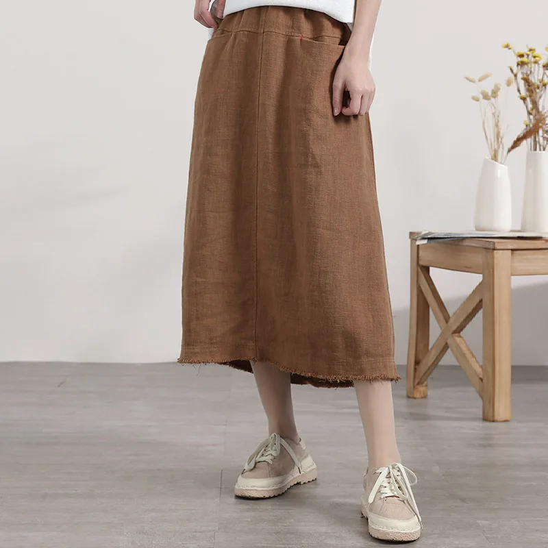Fashion new large size skirt A word cotton and linen female high waist was thin wild long | Женская одежда