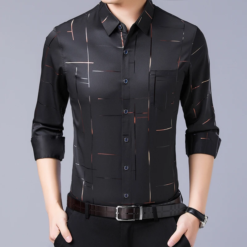 

2020 new arrival striped printed long sleeve slim fit casual vintage fashion shirts for men