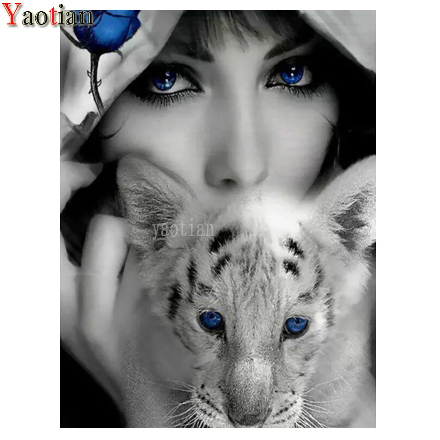 

Girl And Tiger Diamond Painting 5D Diy Mosaic Full Drill Square Round Diamond Embroidery Rhinestone Cross Stitch Kit Wall Decor