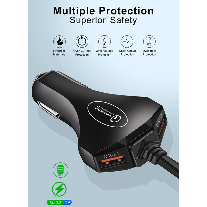 Быстрая зарядка QC3.0 автомобильное зарядное устройство 3 0 4 порта быстрое USB для