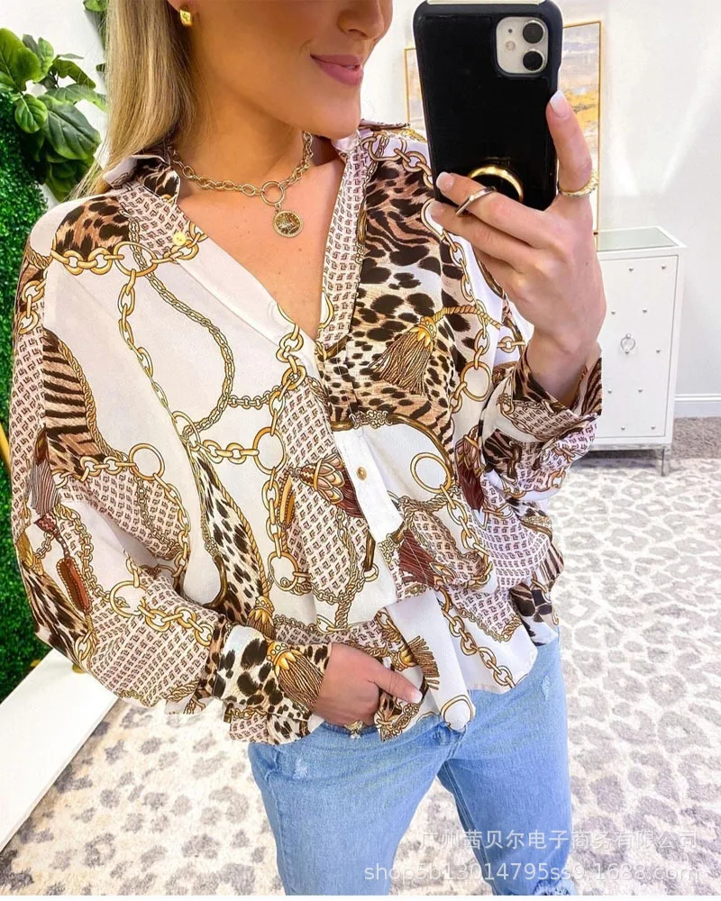 

Spot 2021 fashion new chain print shirt