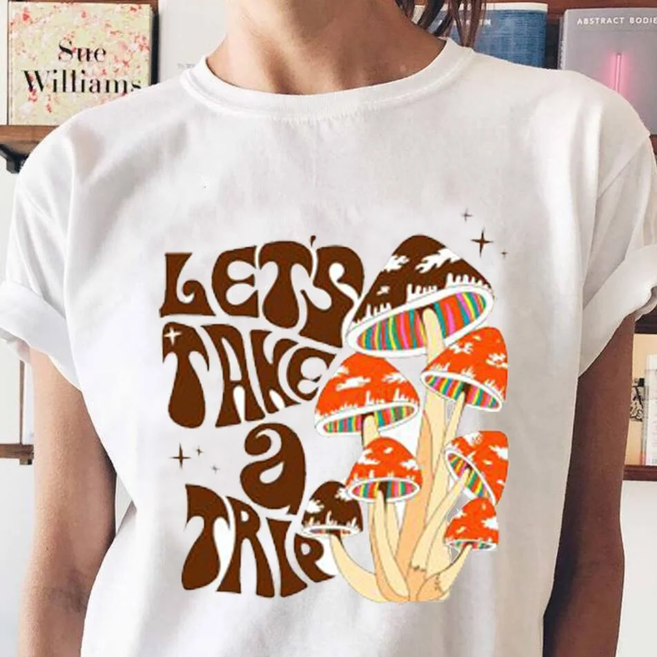 

Винтажная футболка для иллюстраций VIP HJN Take A Trip Mushrrom, футболка для микологии, Винтажная футболка с изображением природы, исторических грибов...