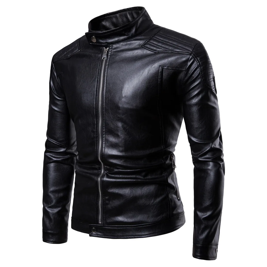 New Motorcycle Leather Jackets Men's Autumn Slim Locomotive Jackets Jaqueta De Couro Masculina Biker Jacket Male Coat - Цвет: black