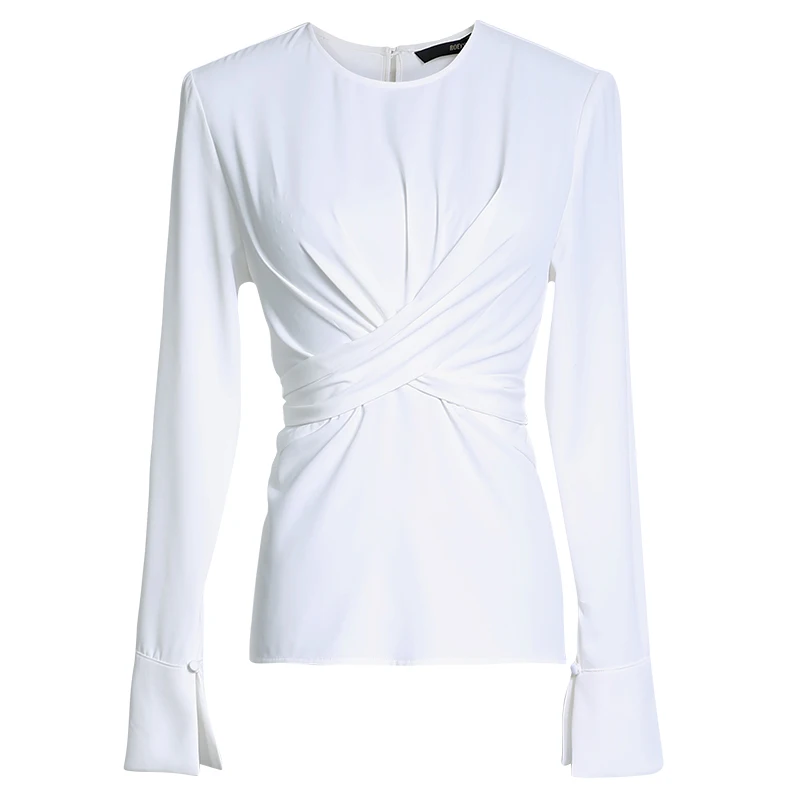 

Commuter professional shirt women's spring new style trumpet sleeves cross-lace self-cultivation intellectual shirt top