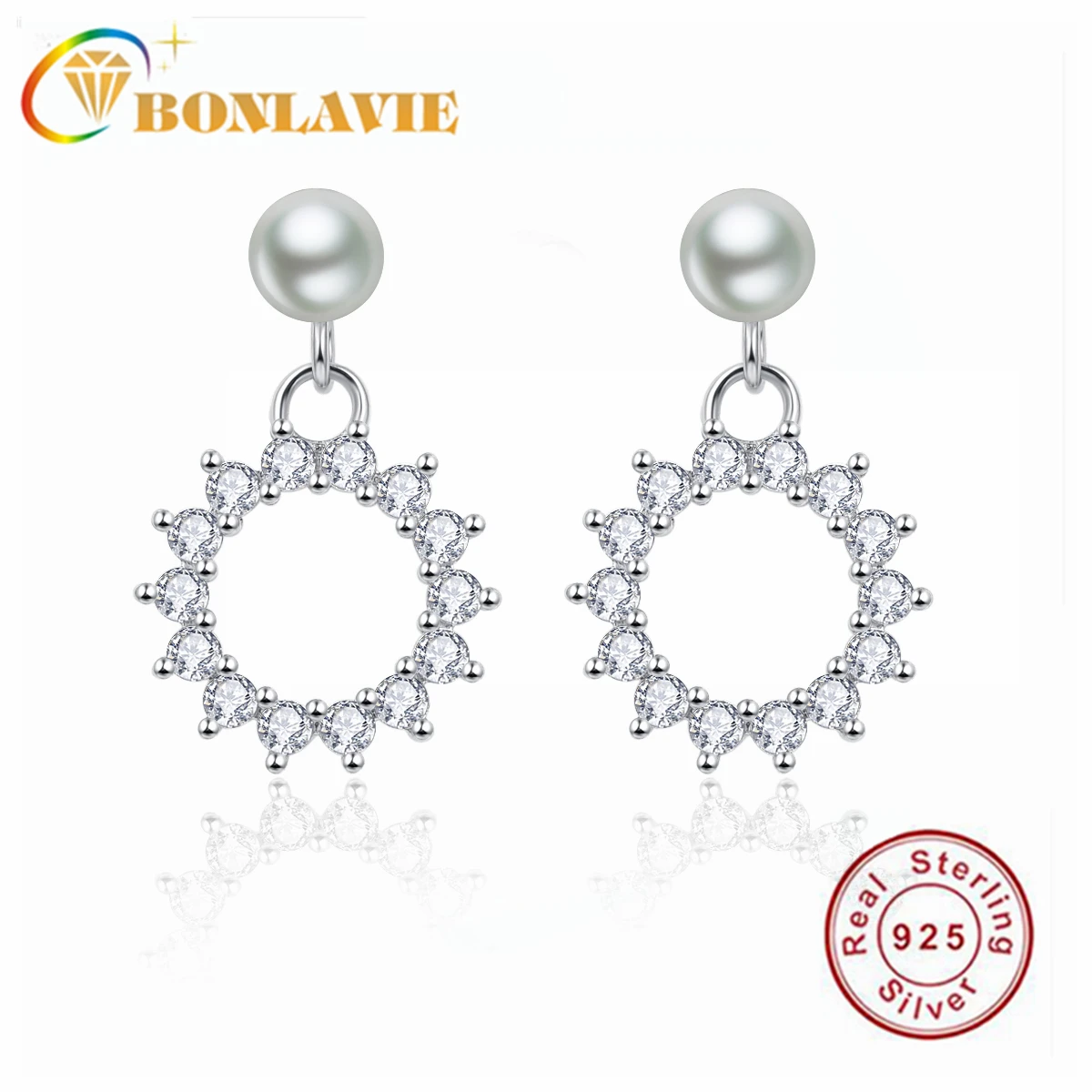 Серьги BONLAVIE с платиновым покрытием и инкрустацией из серебра 925 пробы 5 мм