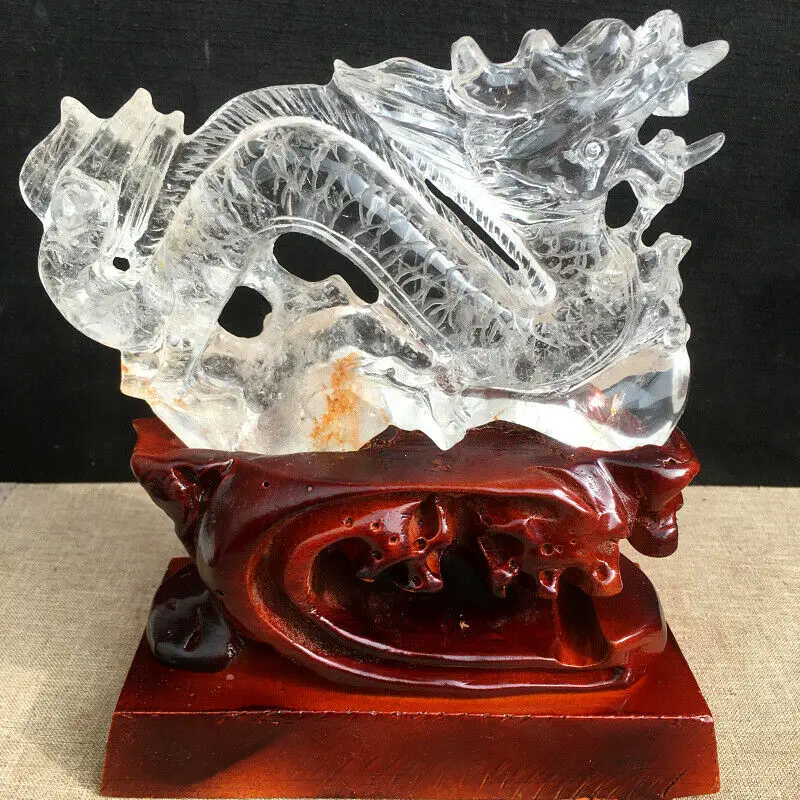 

1 шт. натуральный белый кристалл резной дракон домашний декор лечебный подарок + подставка