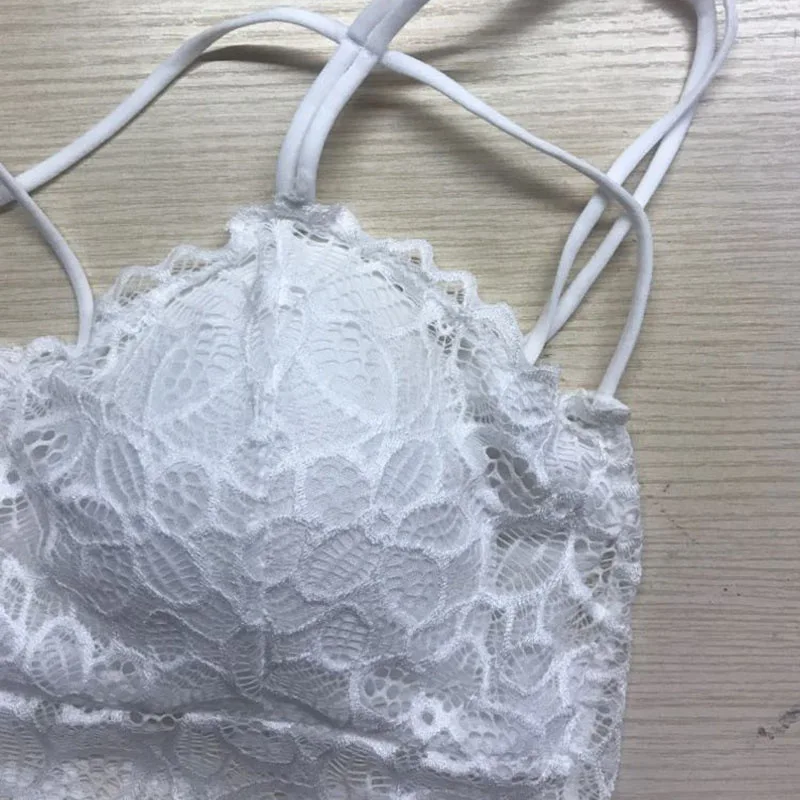 

Ladies Sexy Beauty Back Lace Bra Bottoming Sling Vest Solid Color Bud Jacquard Cross Hollow Bra Girls Bra Large Size Sexy Linge