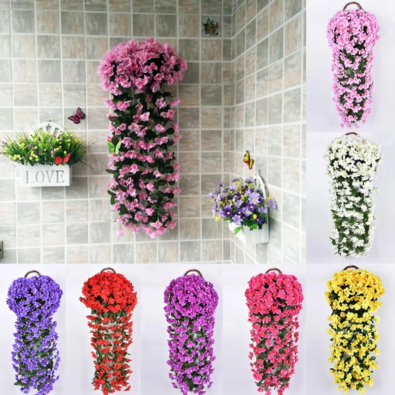 

1PC Wedding Hanging Flowers Simulation Vine 4 Petals Violet Artificial Flower Home Decor Garden
