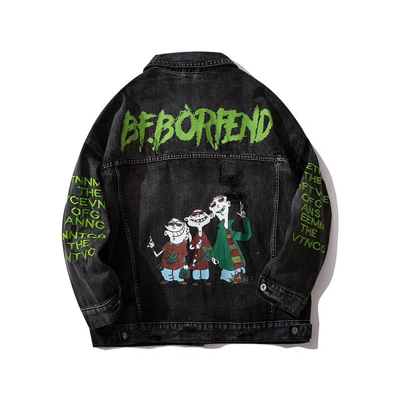 Джинсовая мужская уличная куртка с забавным принтом джинсовое пальто в стиле