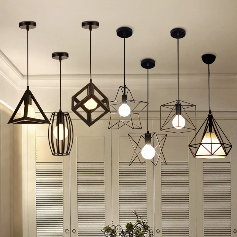 Современные подвесные светильники в клетку железная Пирамида стиле лофт
