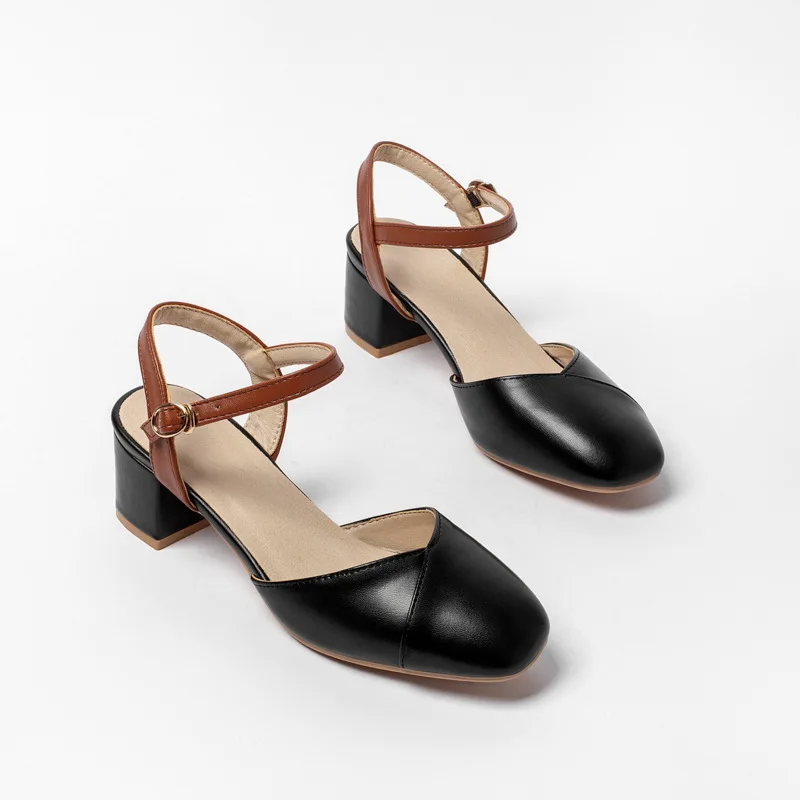 

Comfort Shoes for Women Block Heels Buckle Clear Sandals 2021 Summer Suit Female Beige Square Toe Low Chunky Girls Black Spring