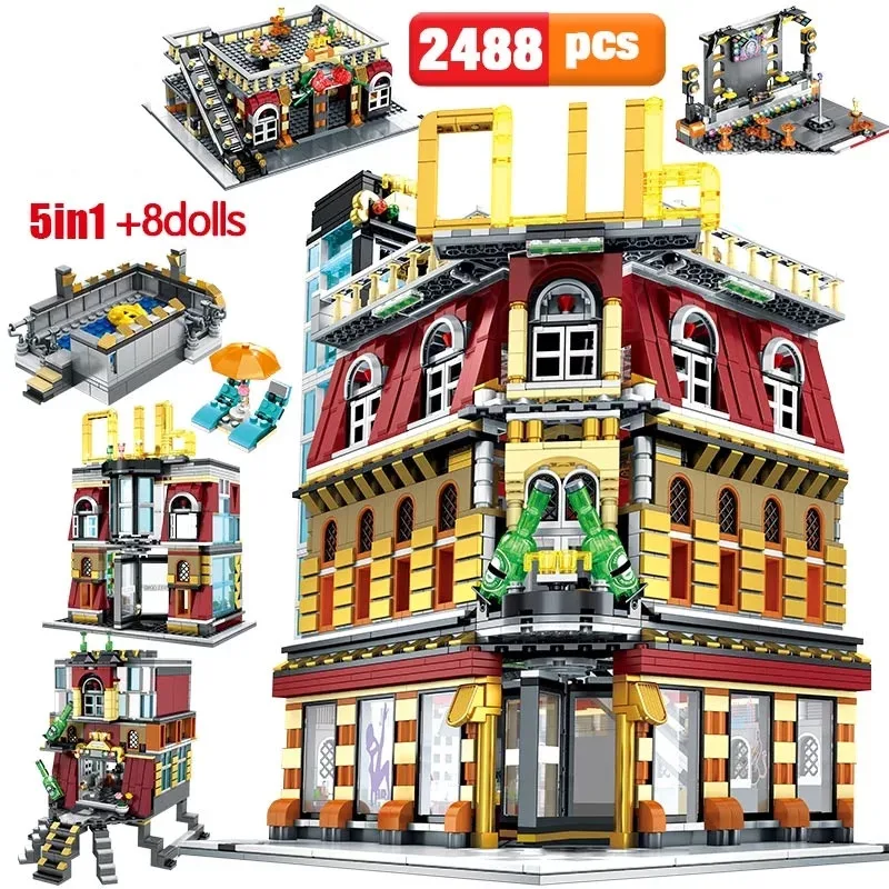 

5-in-1 USB Night Club House Building Blocks City Street Building Architecture View Model Bricks Light Toys Gift for Children