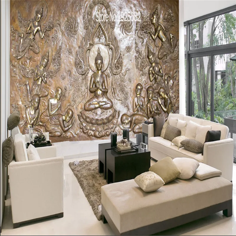 Тайский стиль Металлическая резьба статуя Будды фотобумага s для стен храма 3D