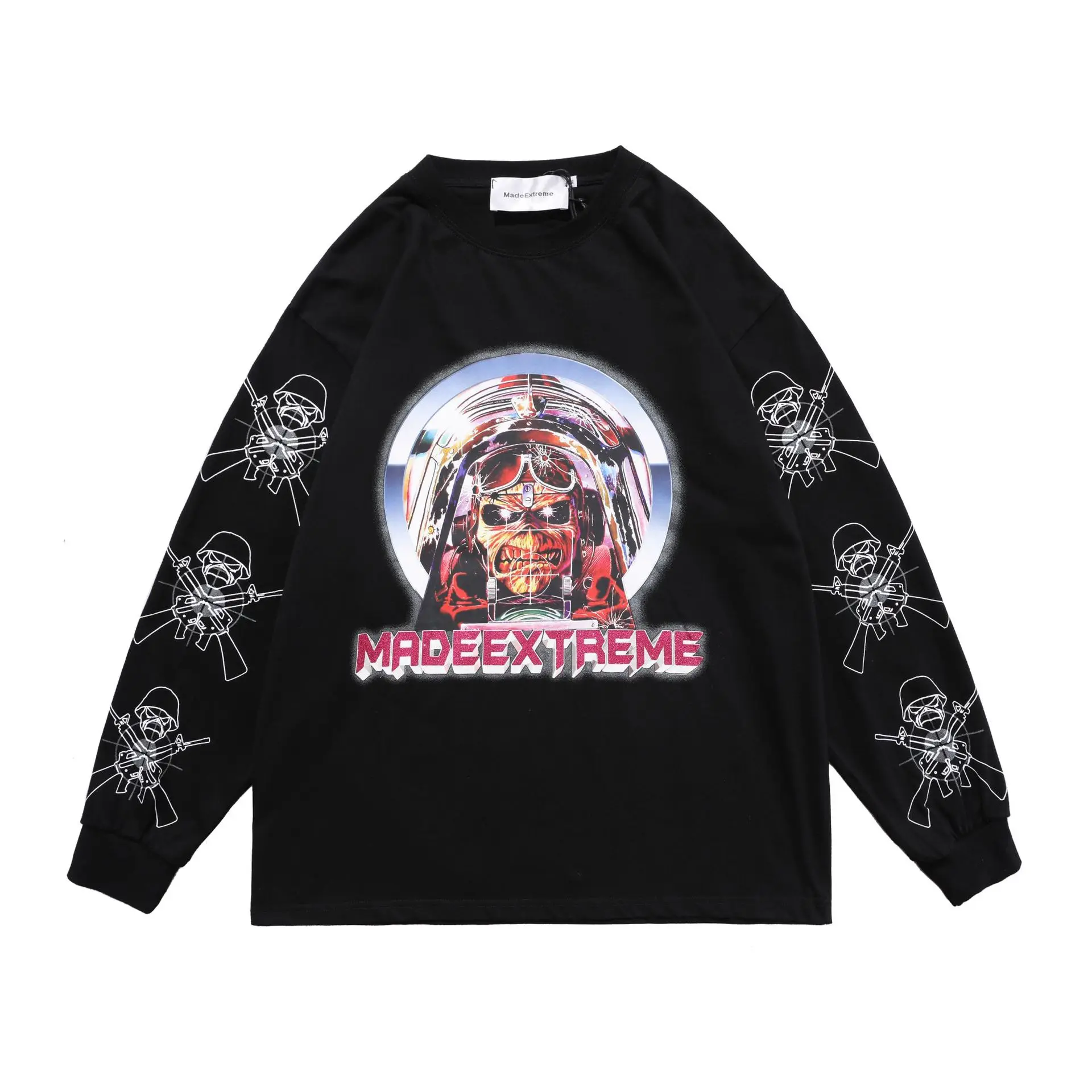 

2021 Autumn and Winter New Products Men's Retro Motorcycle Print Hip-hop Men and Women Long-sleeved T-shirt