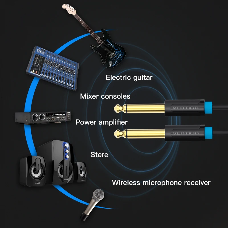 Vention Aux Guitar Cable 6.5 Jack 6.5mm to Audio 6.35mm for Stereo Mixer Amplifier Speaker cable | Электроника