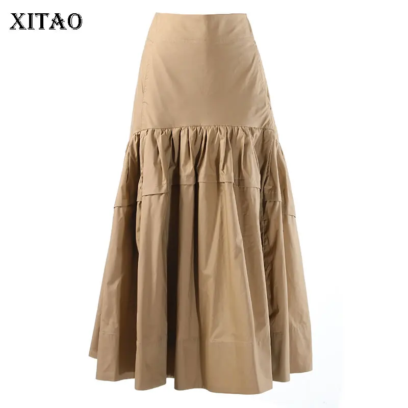 

XITAO New Pleated Splicing Skier Fashion Simplicity Solid Color Casual Loose Temperament Big Hem All-match 2021 Autumn WMD3601