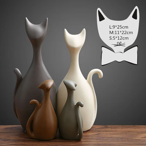 Family of Four Cats VILEAD Ceramic Family of Three Four Cats Figurines Nordic Animal Living Room Decoration Home Ornaments Crafts For Wedding Gifts - Цвет: Family of Four Cats