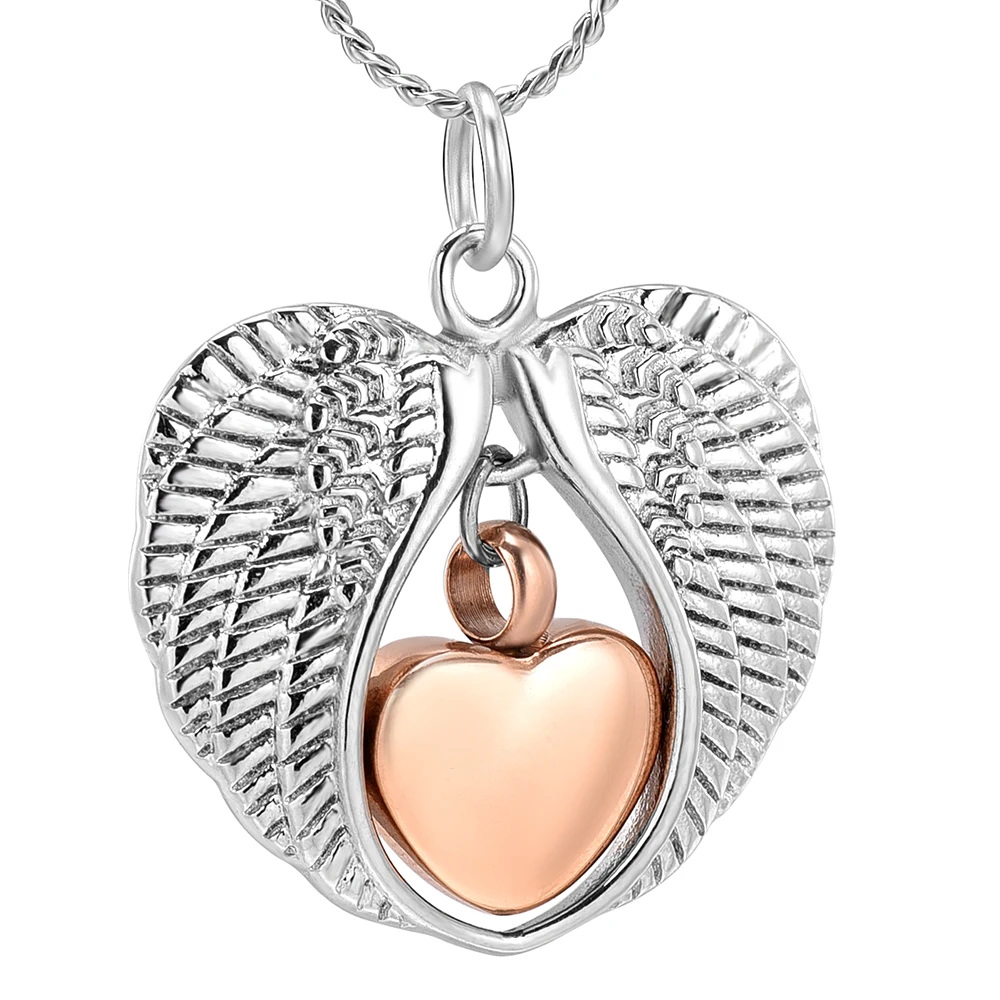 

Angel Wings with Heart Urn Necklaces for Ashes Stainless Steel Cremation Necklaces Memory Jewelry for Mom Dad Son Pet