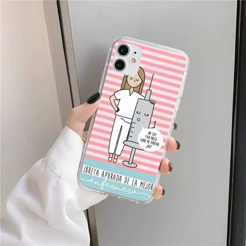 

Cartoon Medicine cute Nurse Doctor Phone Case Transparent soft For iphone 5 5s 5c se 6 6s 7 8 11 12 plus mini x xs xr pro max