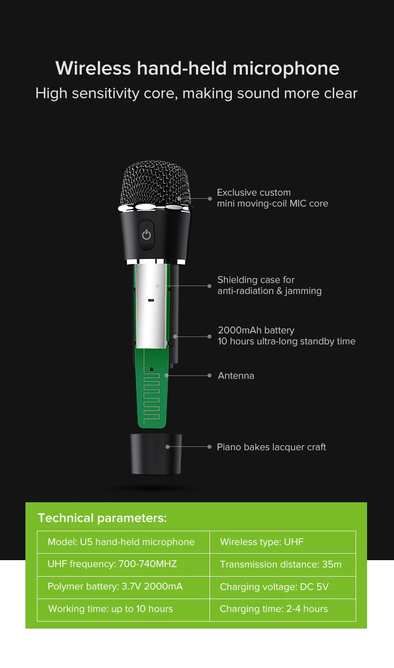 Высокое качество маленький размер портативный Перезаряжаемый UHF беспроводной