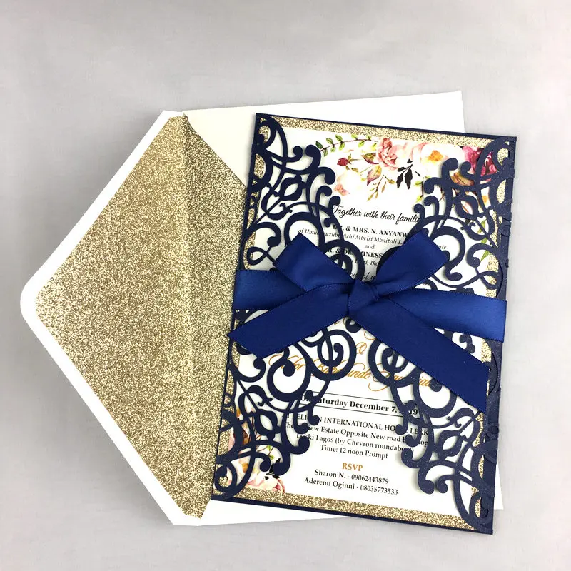 1 шт. темно-синий Карманный пригласительный лазер пригласительные приглашения