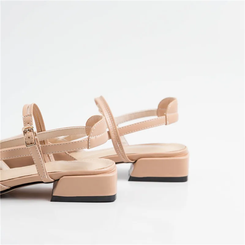 

YMECHIC Green Beige Narrow Band Summer 2019 Square Toe Chunky Heels Mary Jane Buckle Woman Shoes Slingbacks Pumps Bigs Size